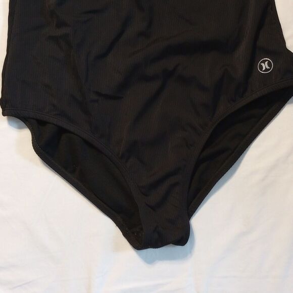 Hurley Black Ribbed One Piece Swimsuit Bathing Suit Women's Large - Picture 2 of 11